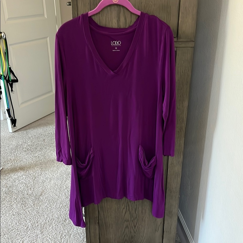 LOGO by Lori Goldstein Purple 3/4 Sleeve Relaxed Tunic